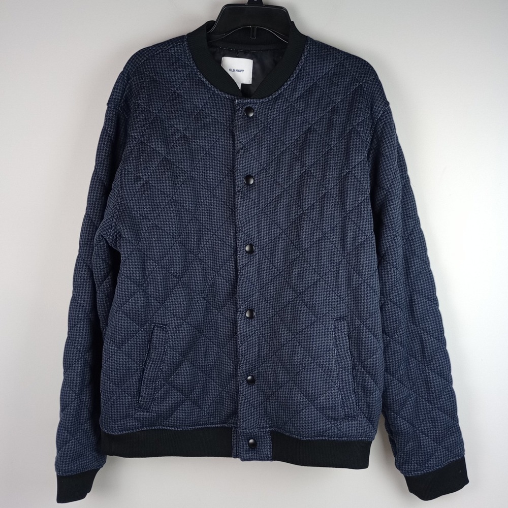 NWT Old Navy Mens XL Blue Quilted Snap Front Casual Lightweight Bomber Jacket